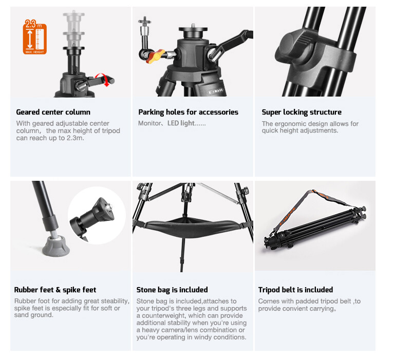 E-image GH04F & GA230 Tripod Kit - Yükseklik 244cm