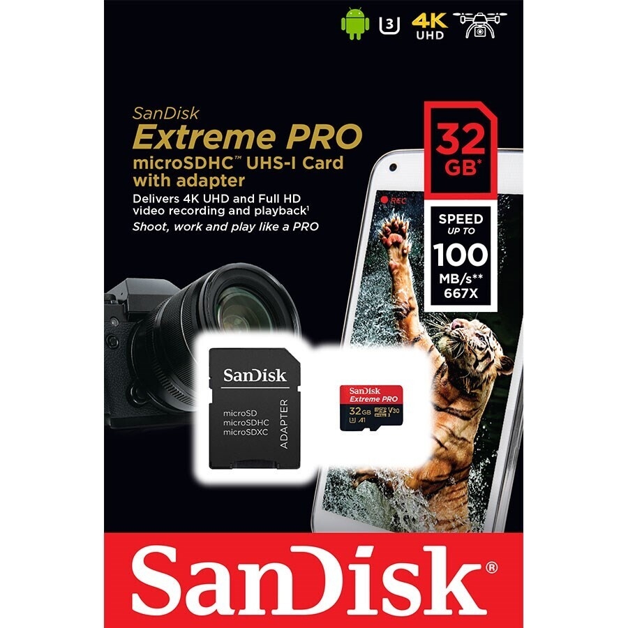 Sandisk 32GB 100mb/sn MicroSD Extreme PRO